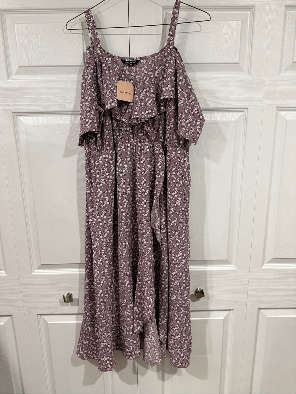BloomChic Floral Maxi Dress Size 12 L Mauve Boho Cottagecore Ruffle NWT